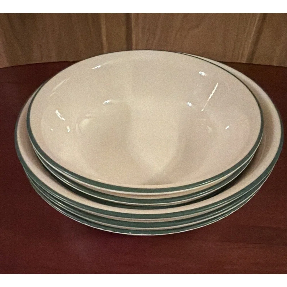 Set Of 6 Corelle Home Garden Birdhouse 3 Cereal Bowls &3 Dessert Green Strip GUC